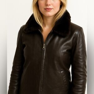 Andrew Marc Vintage Dark Brown Lambskin Leather Jacket, Womens size XS